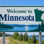 Minnesota Welcome Sign by the Lake