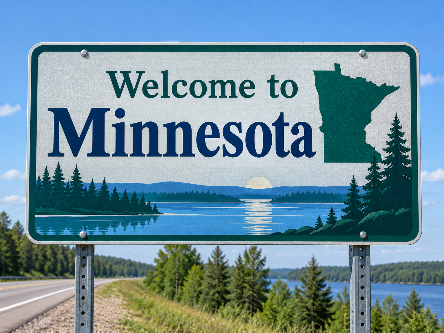 Minnesota Welcome Sign by the Lake